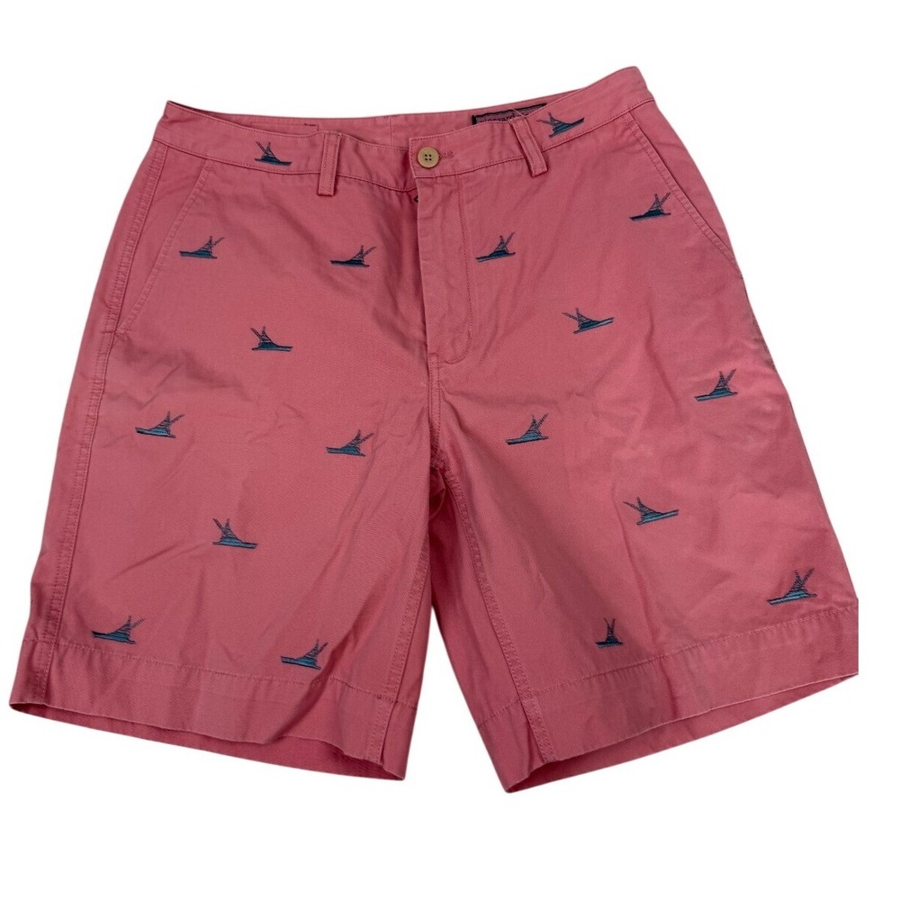 Vineyard Vines Mens Pink Embroidered Fishing Boats Chino Shorts 34 x 9
